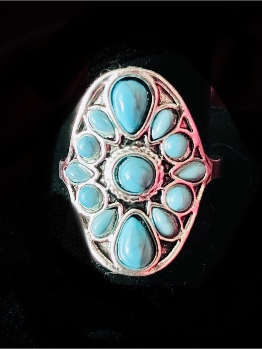 Turquoise Stone Silver-Plate Statement Ring - Blue